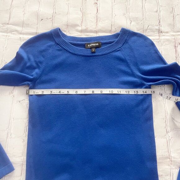 Womens Express Cobalt Blue Crew Neck Sweater Small Workwear Preppy Colorful Work - Picture 5 of 9